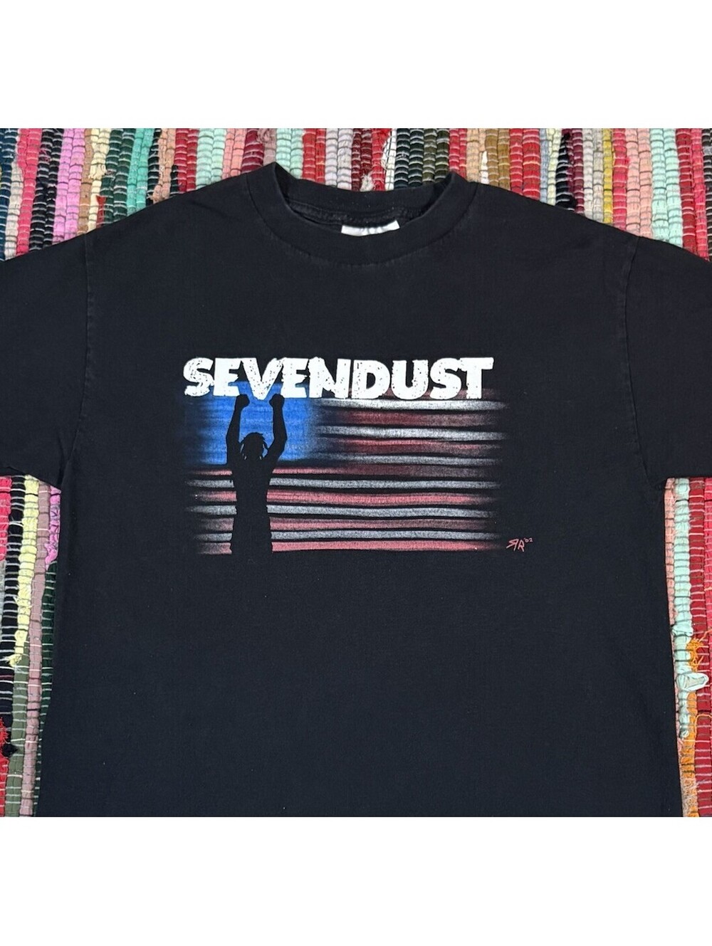 Vintage 2002 Sevendust American Flag Band Tee Medium Double Sided